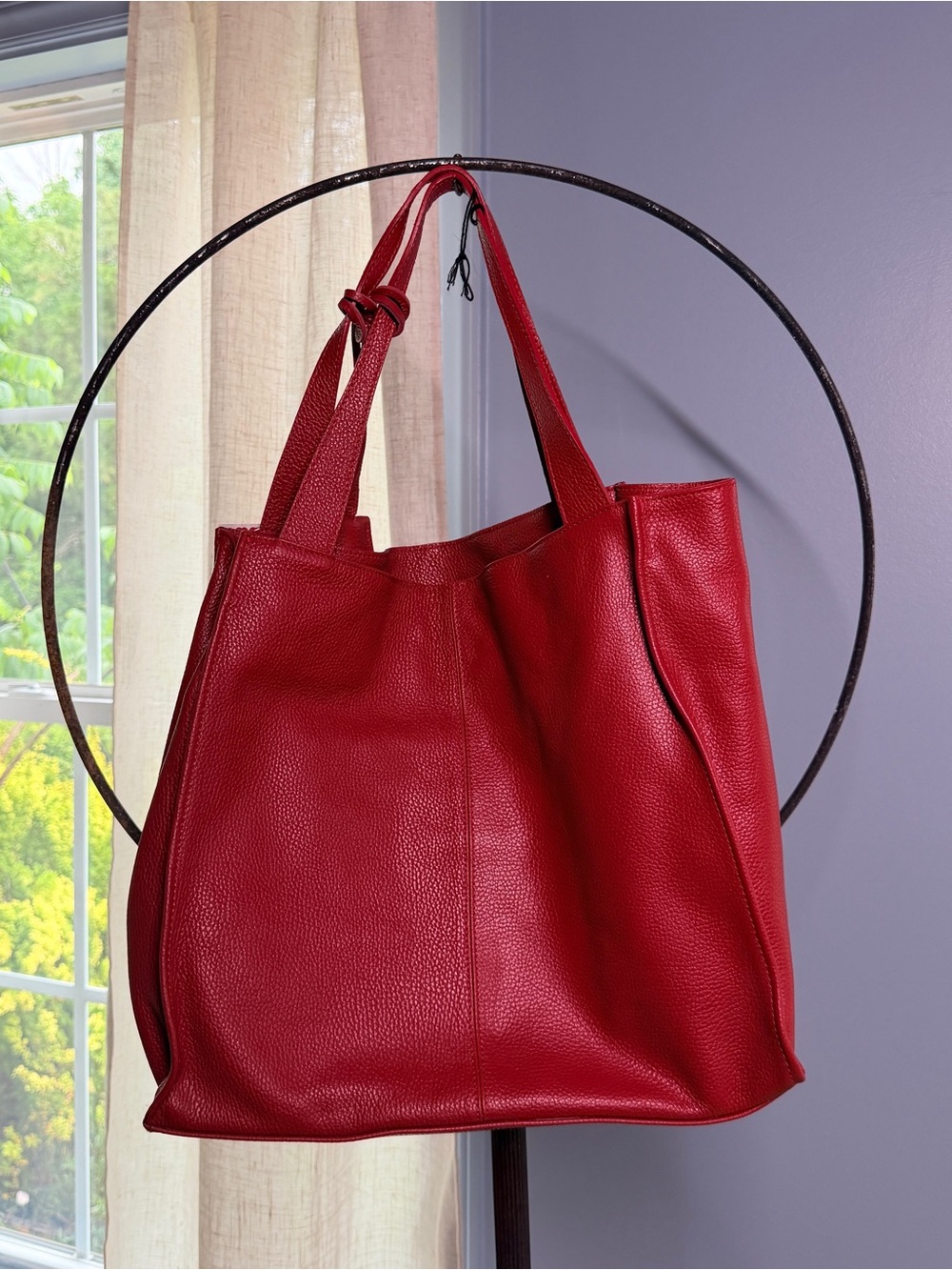 Red Leather Tote Bag - Spacious Everyday Shoulder Bag